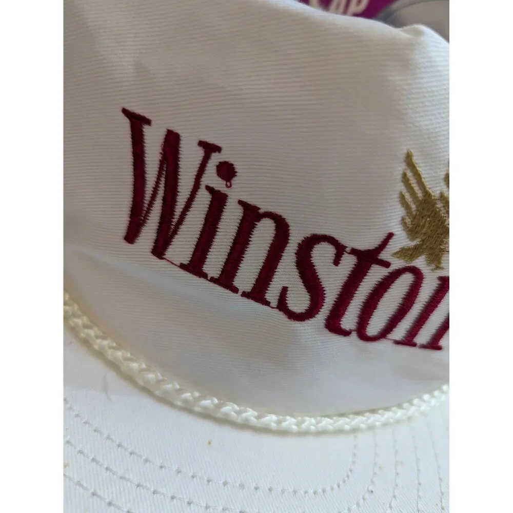 VTG Winston Cigarette white baseball cap rope front adjustable w/‎ org box